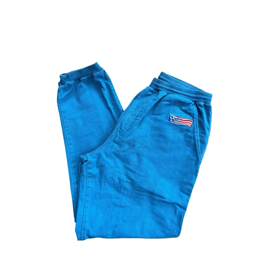 Crazy Shirts Mens Blue Jogger Sweatpants American Flag Embroidered‎ Casual Sz XL